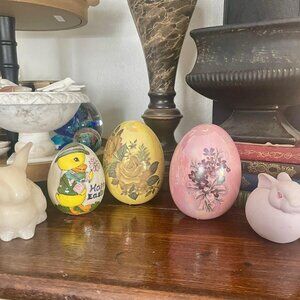 Vintage Easter Decor Lot Eggs Bunny Candle Spring Set